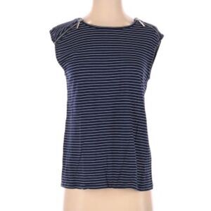 MICHAEL KORS | Sleeveless Zip Shoulder Striped Navy Blue Top Women’s Size Small